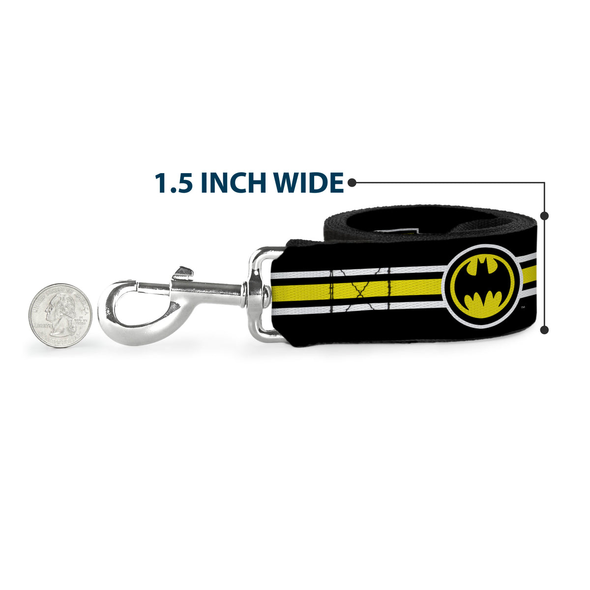 Dog Leash - BATMAN/Bat Signal Triple Stripe Black/White/Yellow Dog Leashes DC Comics