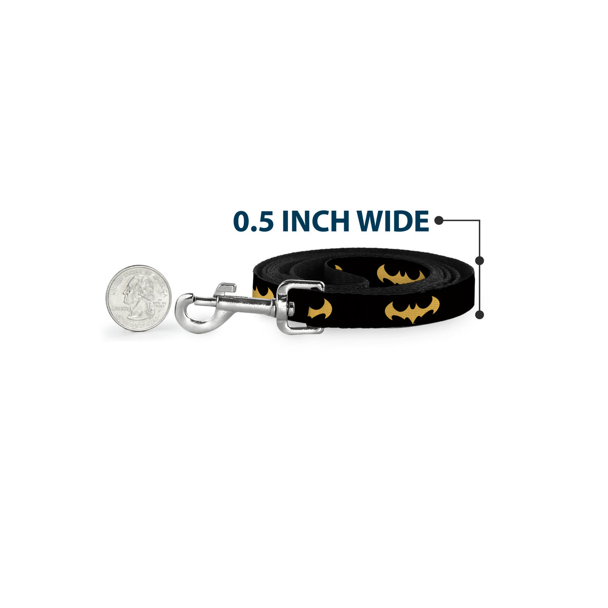 Dog Leash - DC League of Super-Pets Batman Bat Logo Black/Yellow Dog Leashes DC Comics