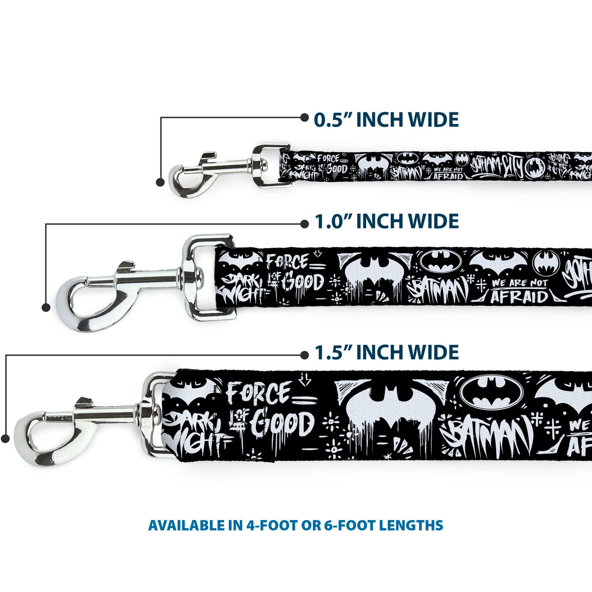 Dog Leash - Batman Gotham City Graffiti Collage Black/White Dog Leashes DC Comics