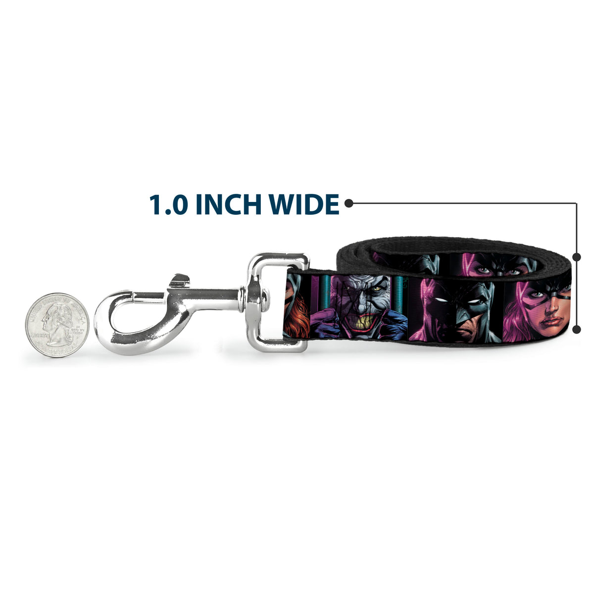Dog Leash - Batman Batgirl and Joker Comic Book Cover Face Close-Ups Black Dog Leashes DC Comics