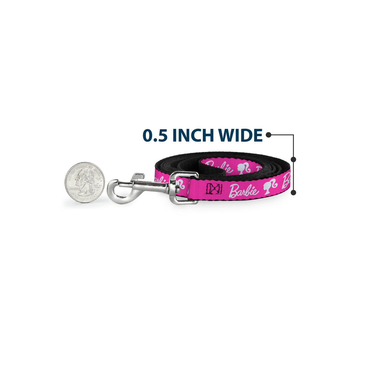 Dog Leash - BARBIE Script Signature Logo and Silhouette Hot Pink/White Dog Leashes Barbie