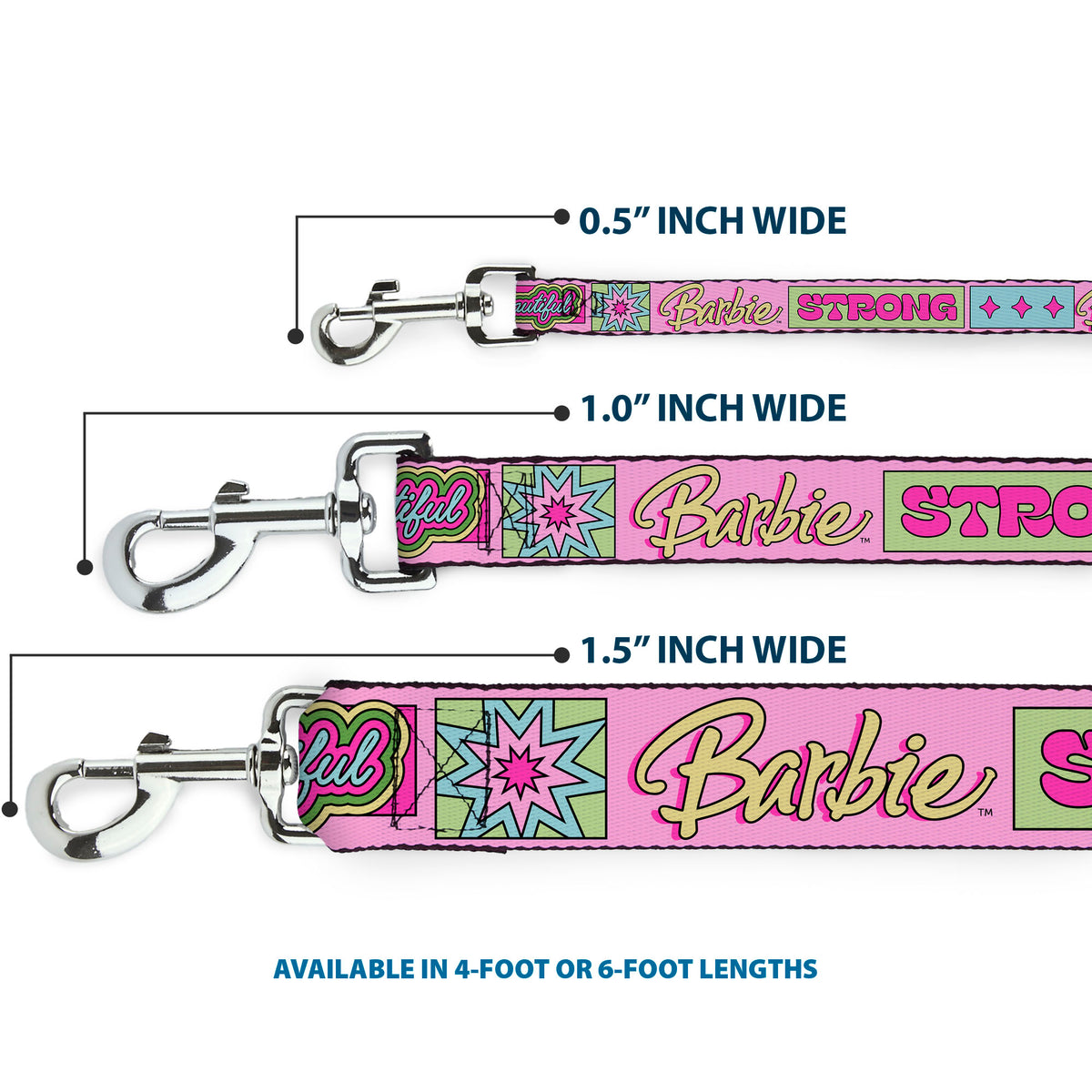 Dog Leash - BARBIE SMART BEAUTIFUL STRONG Icons Pink/Multi Color Dog Leashes Barbie