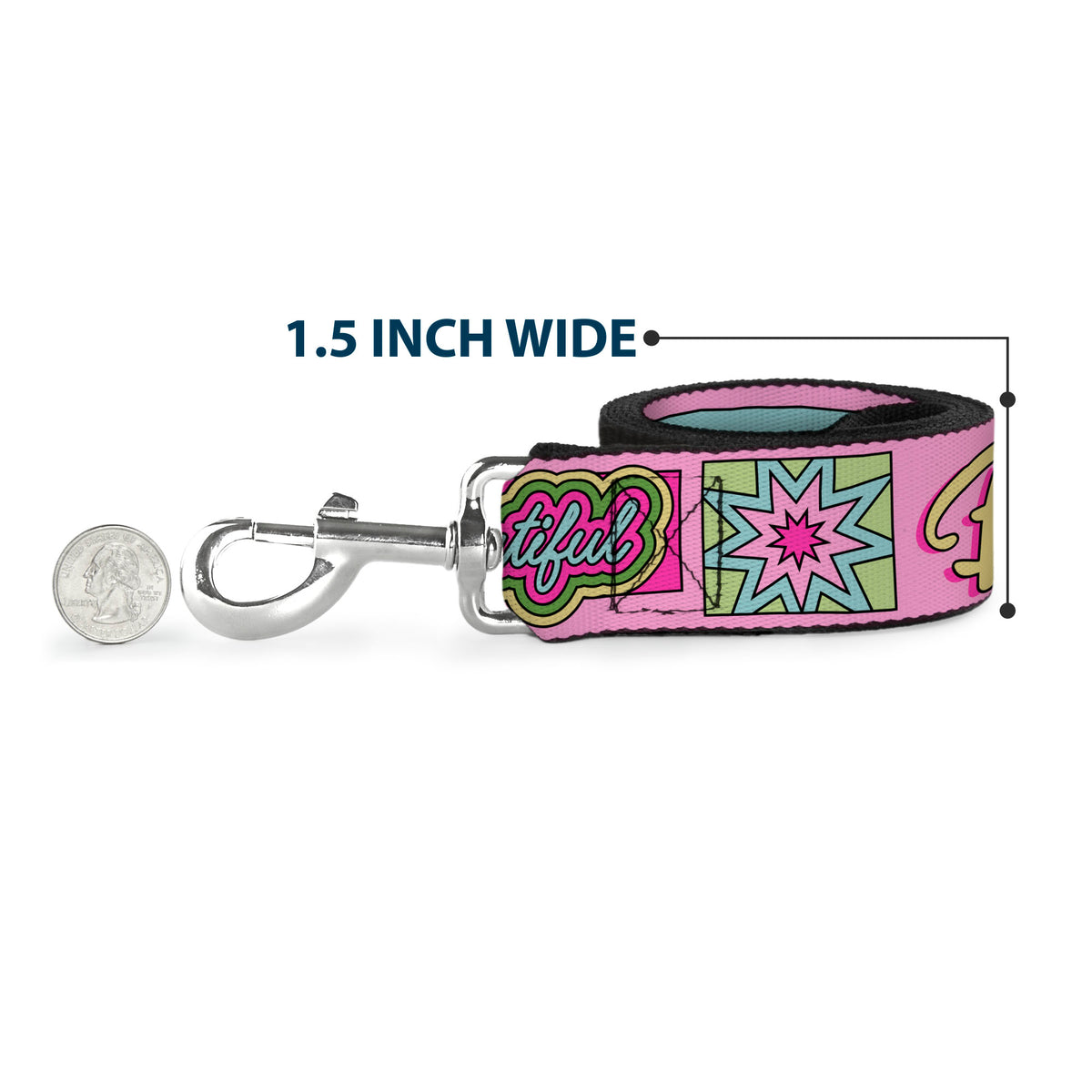 Dog Leash - BARBIE SMART BEAUTIFUL STRONG Icons Pink/Multi Color Dog Leashes Barbie