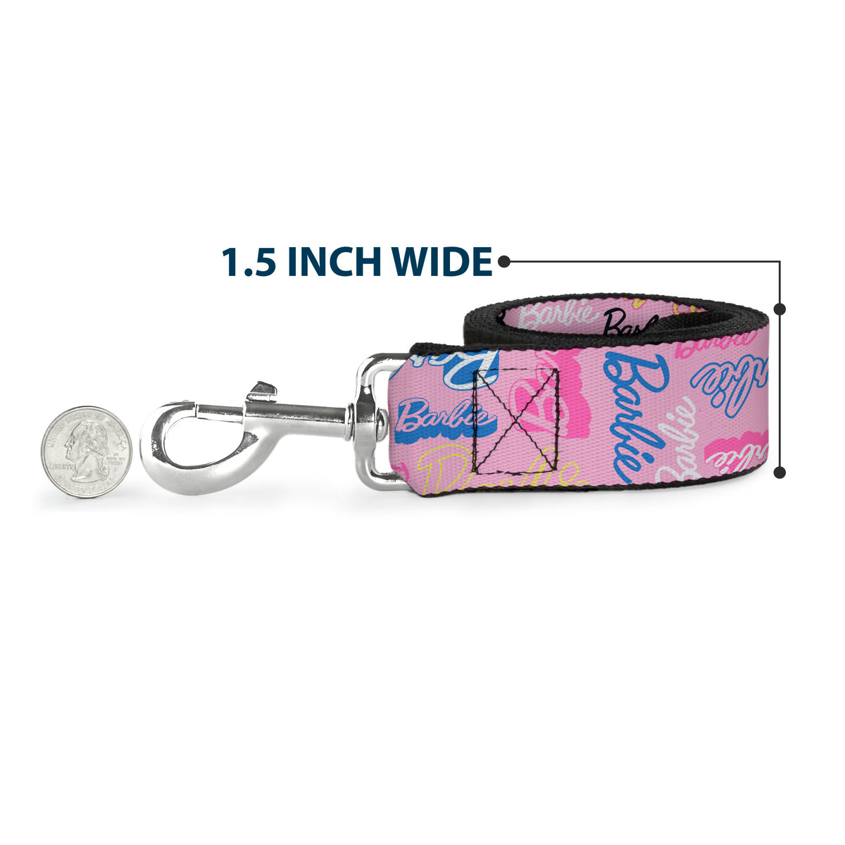 Dog Leash - BARBIE Script Signature Collage Pink/Multi Color Dog Leashes Barbie