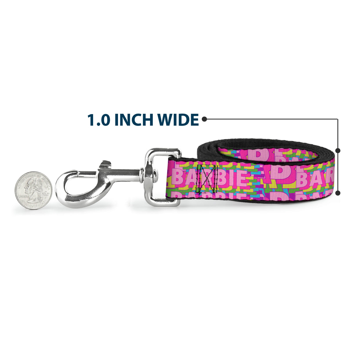 Dog Leash - BARBIE Bold Text Stacked Pink/Multi Color Dog Leashes Barbie