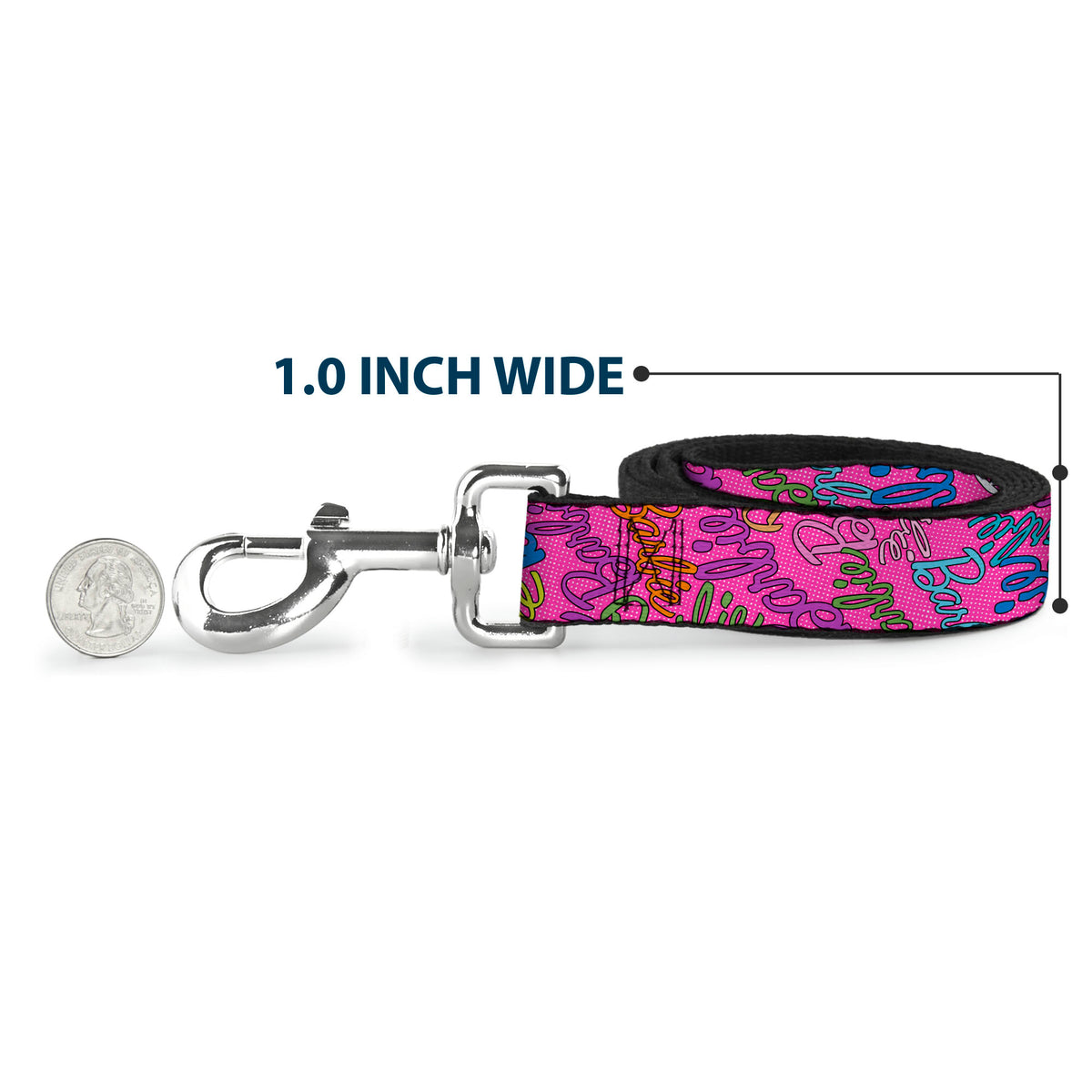 Dog Leash - BARBIE Script Signature Scattered Pink/Multi Color Dog Leashes Barbie