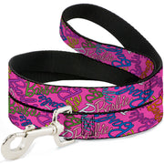 Dog Leash - BARBIE Script Signature Scattered Pink/Multi Color Dog Leashes Barbie