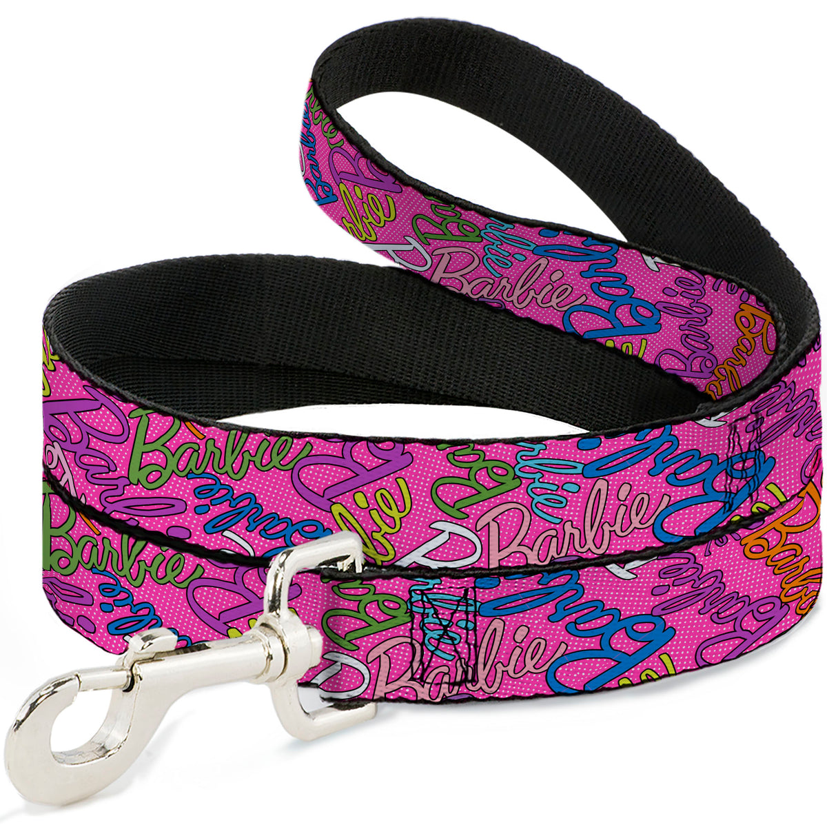 Dog Leash - BARBIE Script Signature Scattered Pink/Multi Color Dog Leashes Barbie