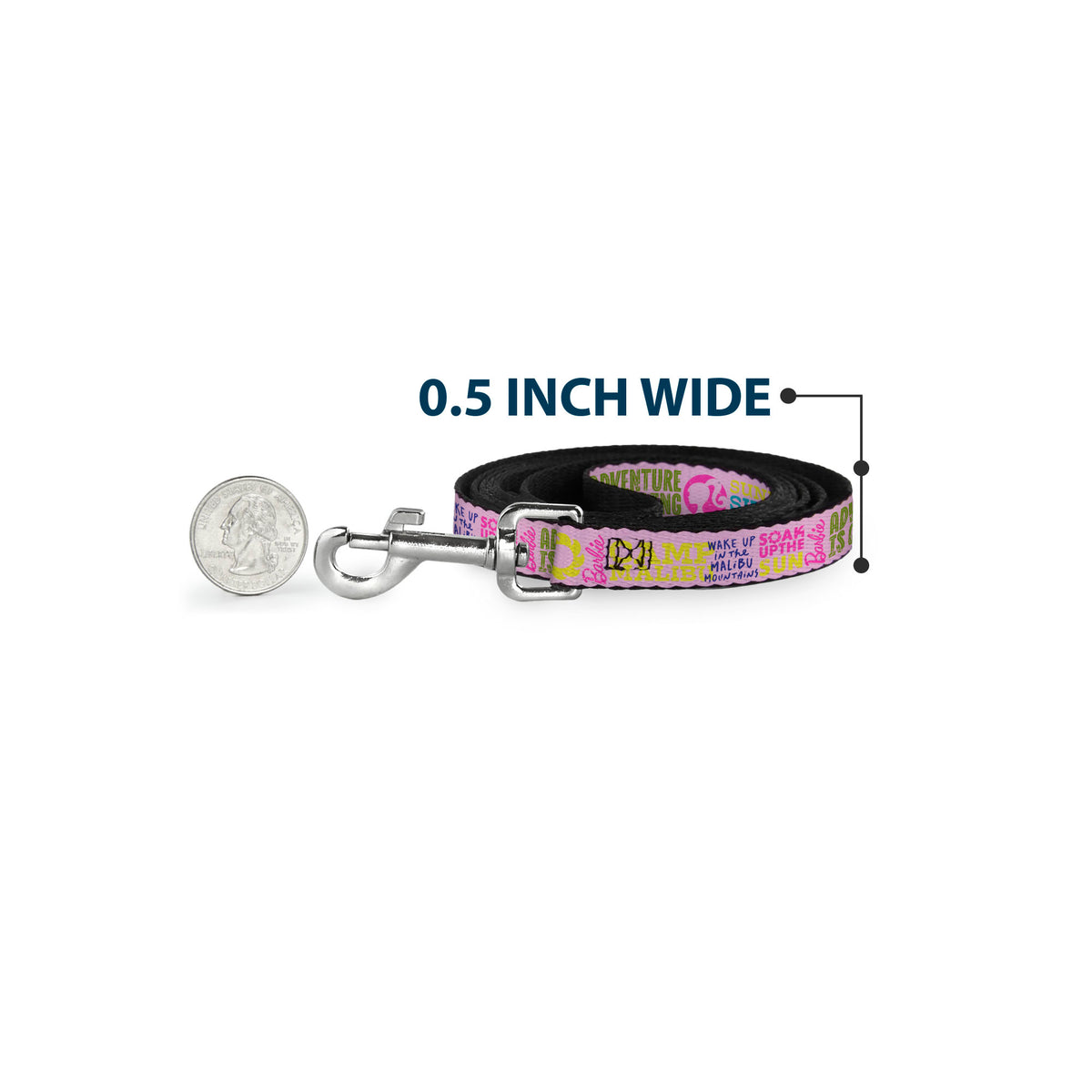 Dog Leash - Barbie CAMP MALIBU Quotes and Icons Pink/Multi Color Dog Leashes Barbie