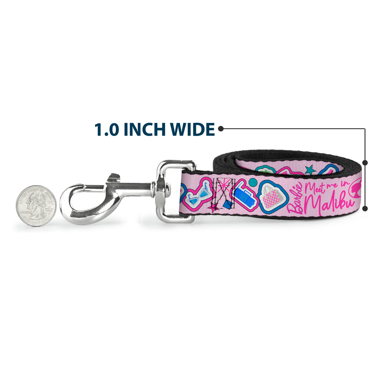Dog Leash - BARBIE MEET ME IN MALIBU Icons Collage Pink/Multi Color Dog Leashes Barbie