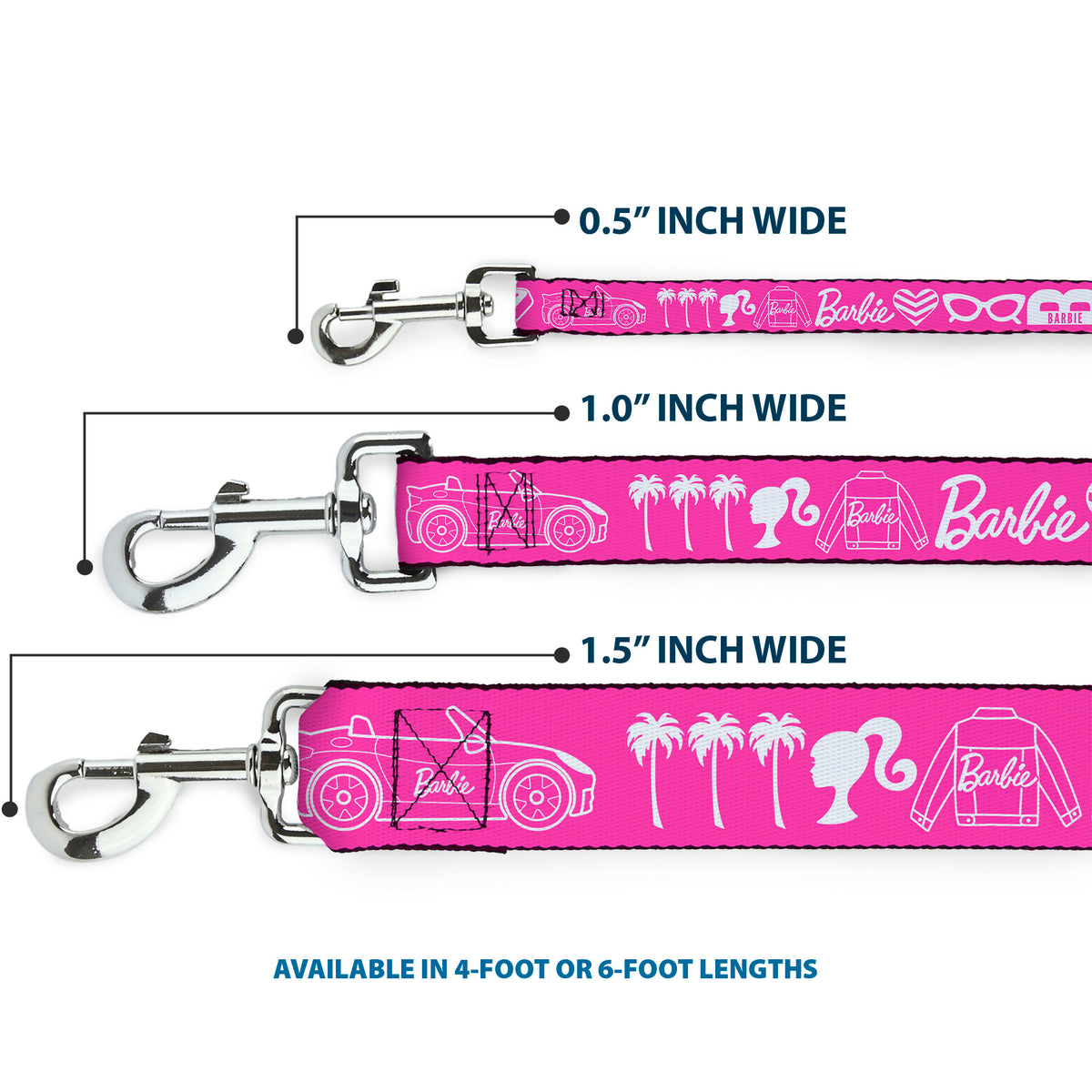 Dog Leash - BARBIE Script Signature and Icons Pink/White Dog Leashes Barbie