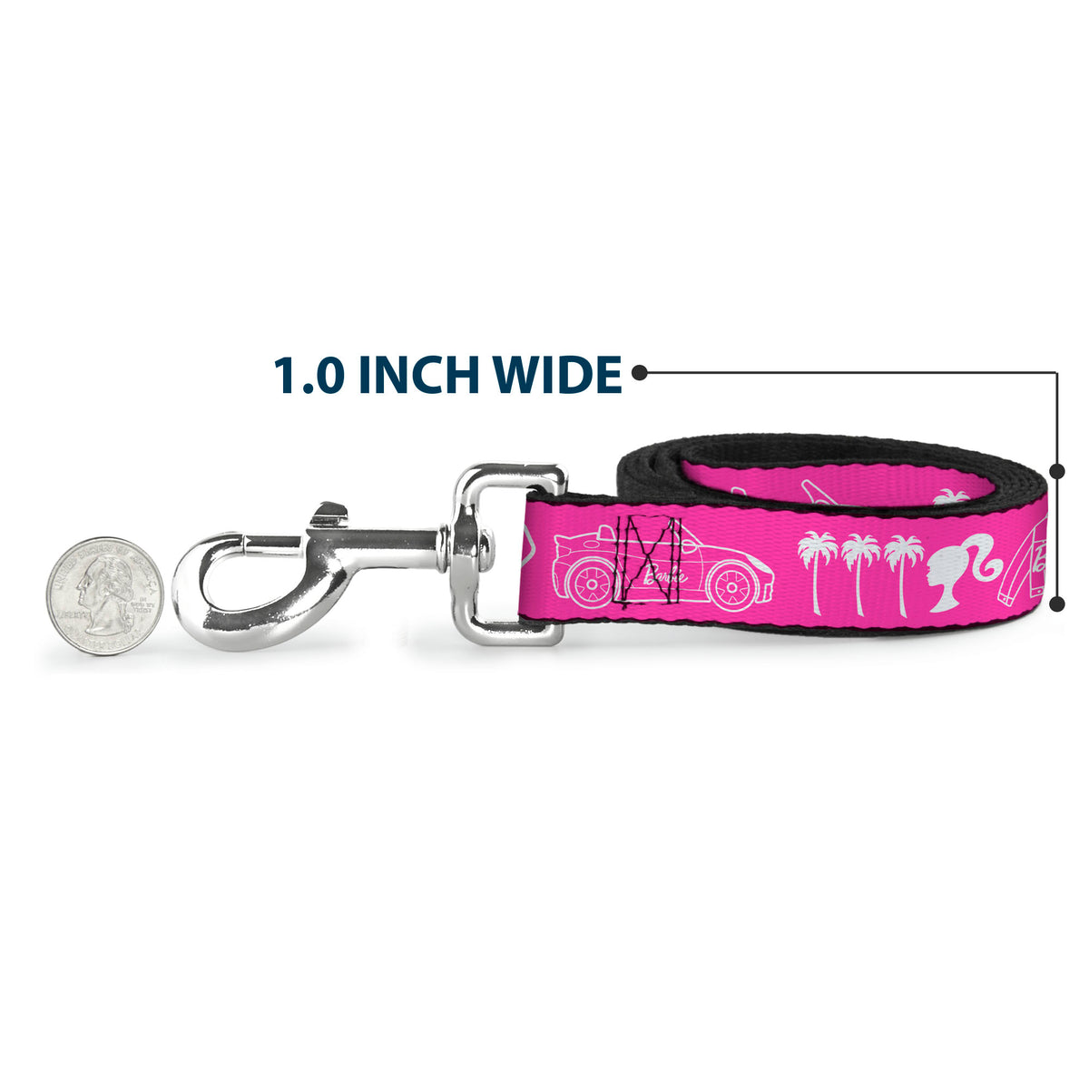 Dog Leash - BARBIE Script Signature and Icons Pink/White Dog Leashes Barbie