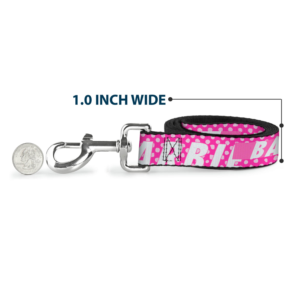 Dog Leash - BARBIE Text and Polka Dots Pinks/White Dog Leashes Barbie