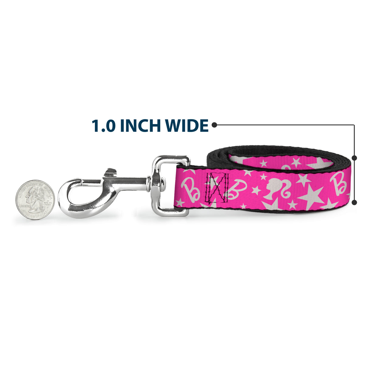 Dog Leash - Barbie Ponytail Silhouette and Star Scattered Pink/White Dog Leashes Barbie