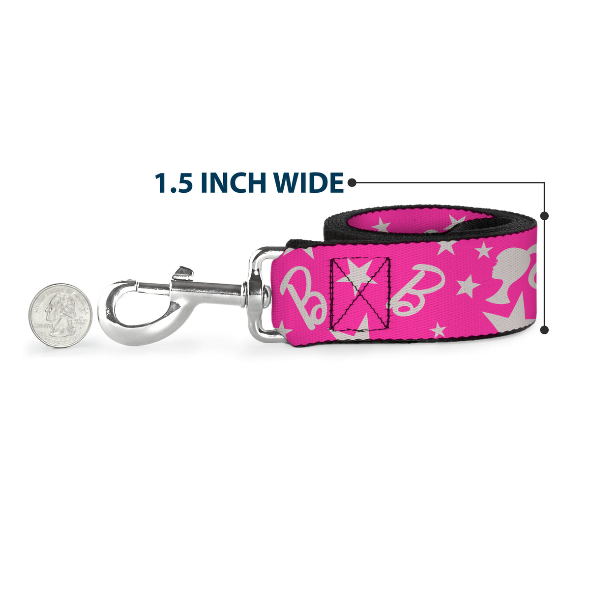 Dog Leash - Barbie Ponytail Silhouette and Star Scattered Pink/White Dog Leashes Barbie
