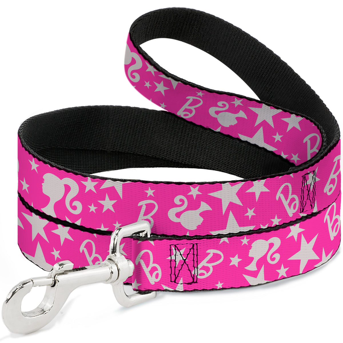 Dog Leash - Barbie Ponytail Silhouette and Star Scattered Pink/White Dog Leashes Barbie