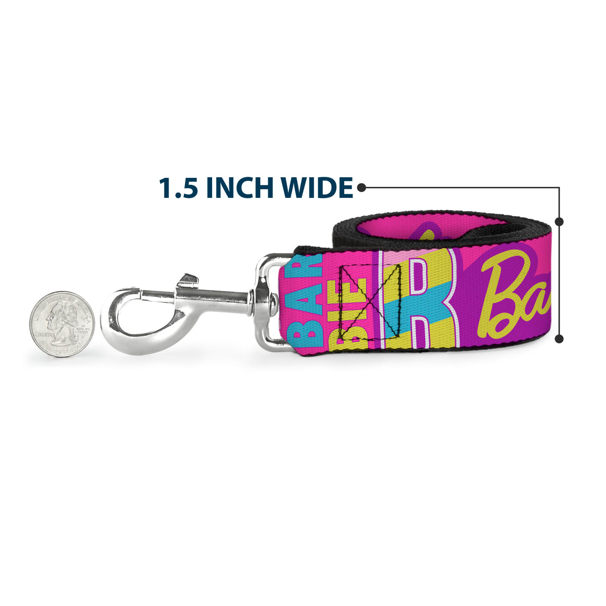 Dog Leash - Barbie Text and Dolls Collage Pinks/Multi Color Dog Leashes Barbie