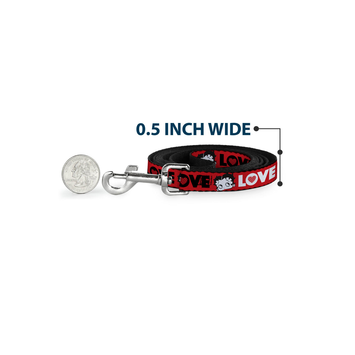 Dog Leash - Betty Boop Face and LOVE Text Red/Black/White Dog Leashes Betty Boop