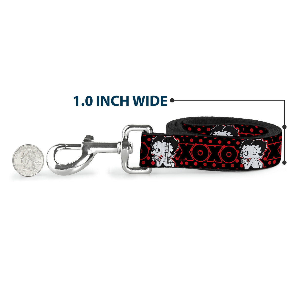 Dog Leash - Betty Boop Winking Kiss Pose with XOXO Text Polka Dot Black/Red/White Dog Leashes Betty Boop