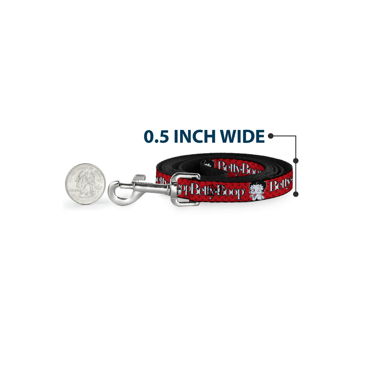 Dog Leash - BETTY BOOP Winking Kiss Pose and Text Reds/Black/White Dog Leashes Betty Boop