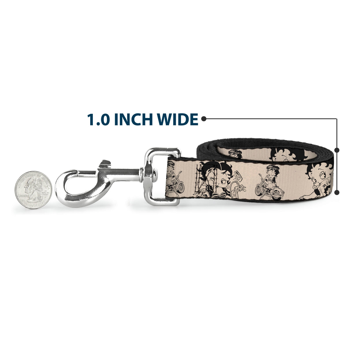 Dog Leash - Betty Boop Biker Betty Poses Beige/Black Dog Leashes Betty Boop