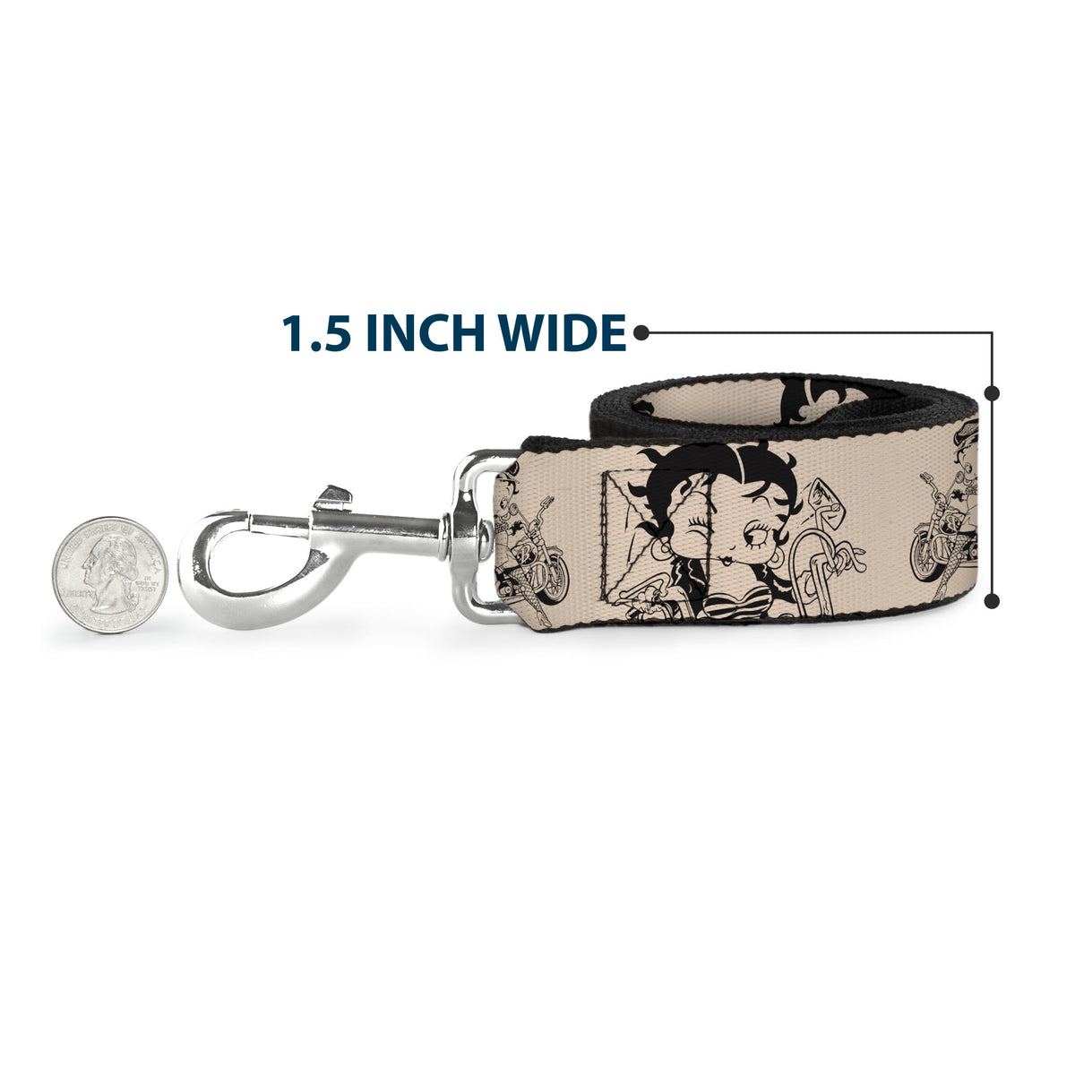 Dog Leash - Betty Boop Biker Betty Poses Beige/Black Dog Leashes Betty Boop