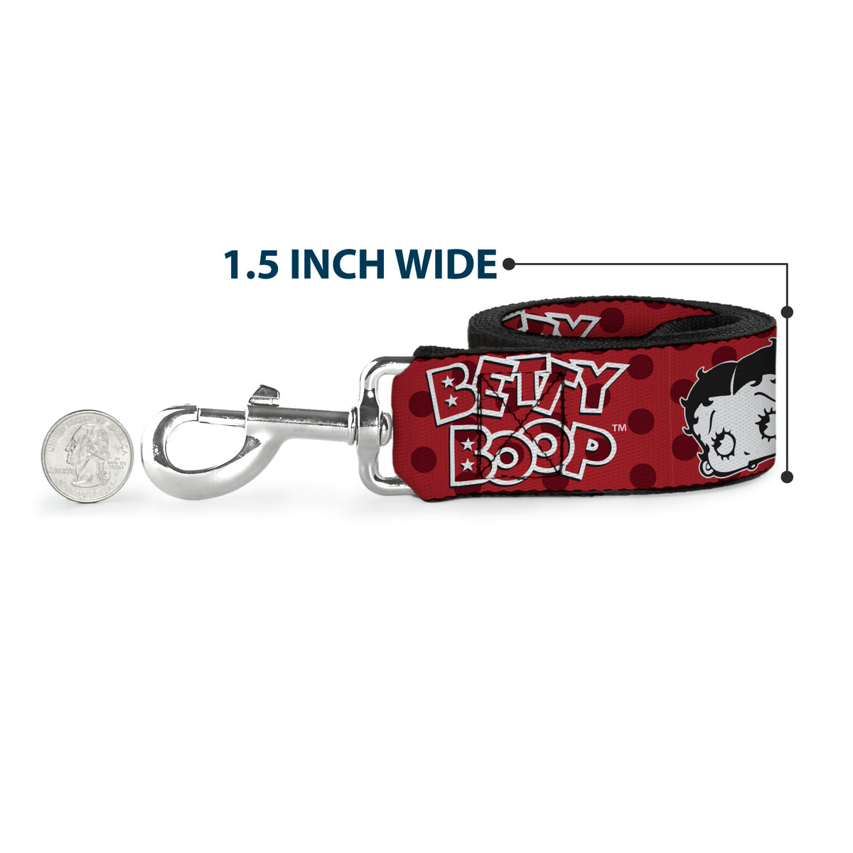 Dog Leash - BETTY BOOP Face and Text Polka Dot Reds/Black/White Dog Leashes Betty Boop