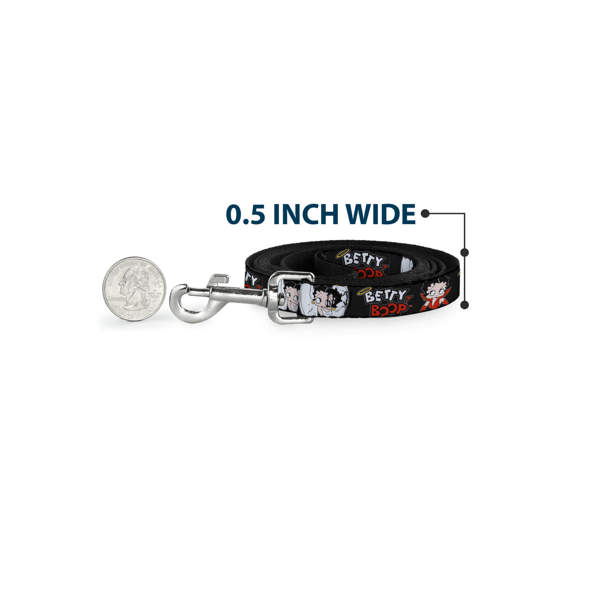 Dog Leash - BETTY BOOP Angel and Devil Poses with Text Black/White/Red Dog Leashes Betty Boop