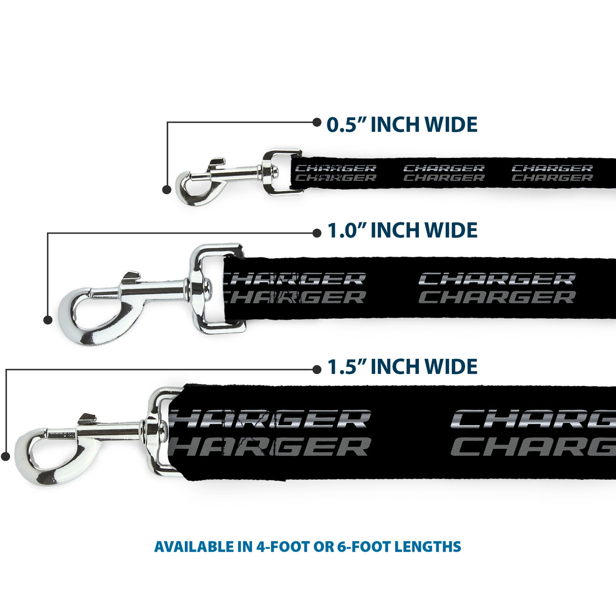 Dog Leash - CHARGER Double Repeat Black/Gray Dog Leashes Dodge