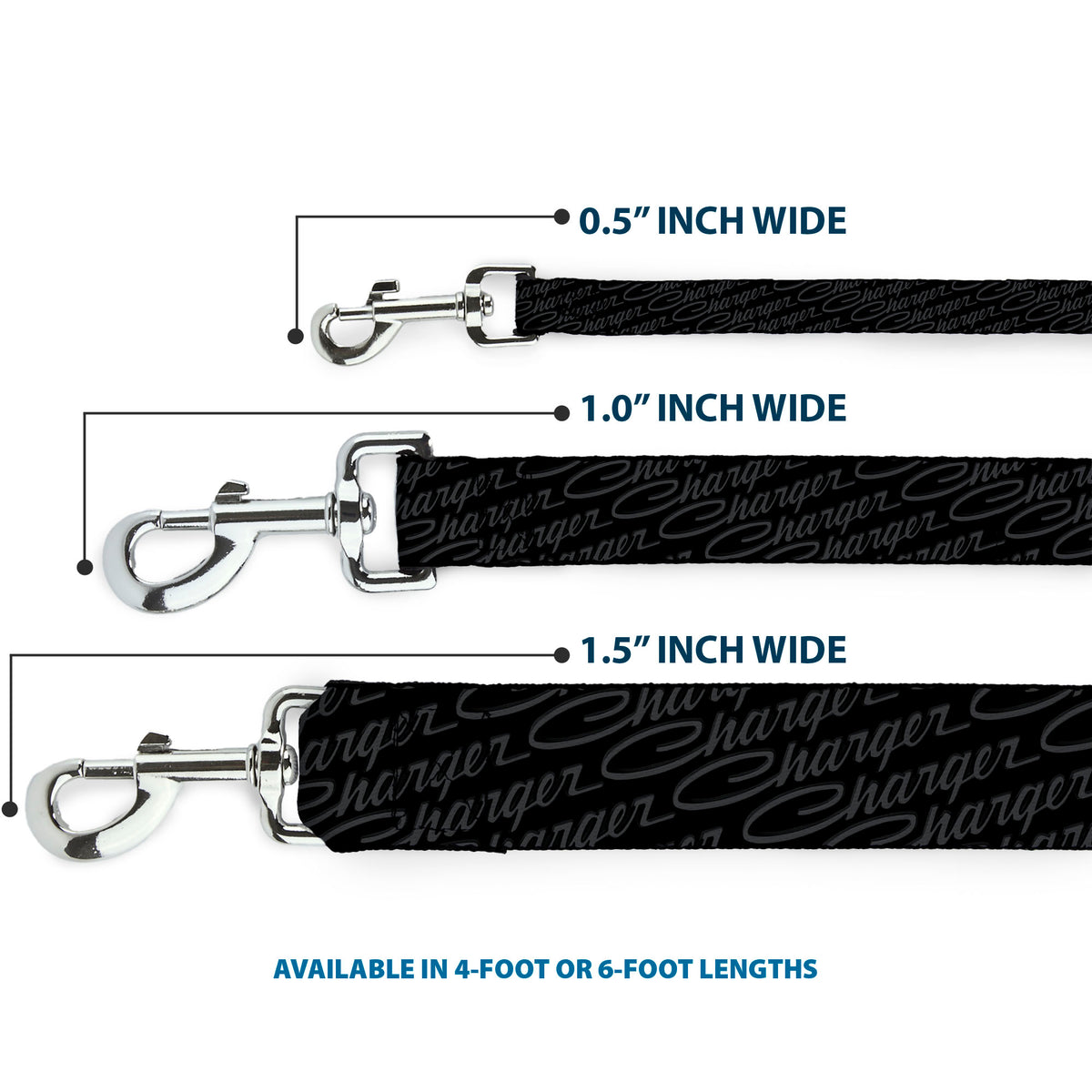Dog Leash - CHARGER Script Emblem Repeat Black/Grays Dog Leashes Dodge