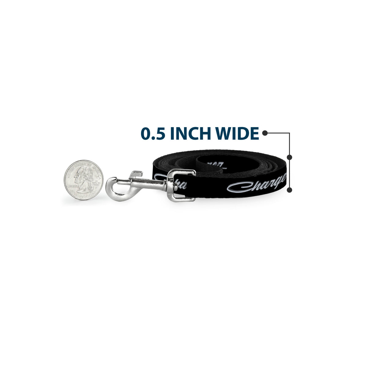 Dog Leash - CHARGER Script Emblem Corner Black/Silver Fade/White Dog Leashes Dodge