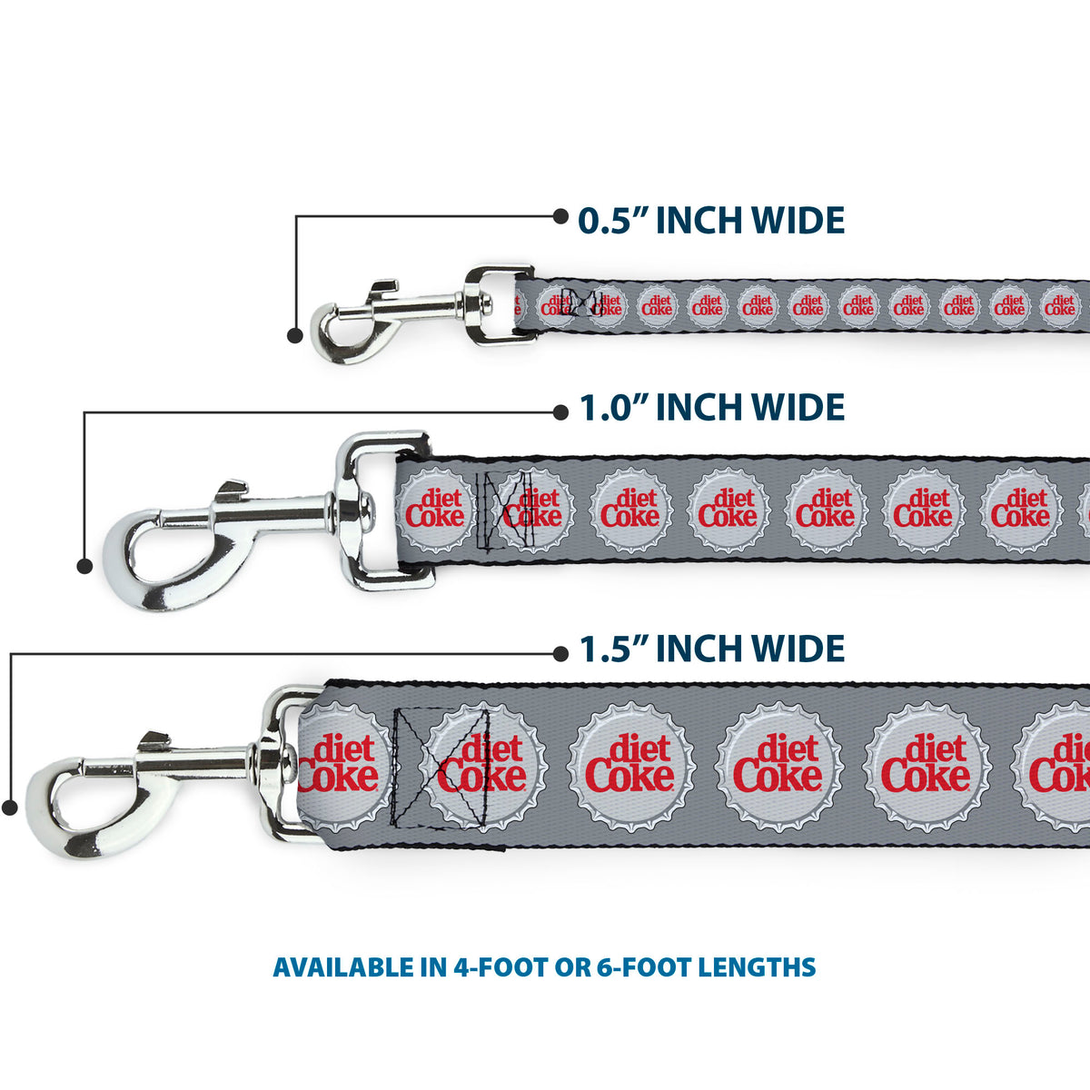 Dog Leash - DIET COKE Bottle Caps Grays/White/Red Dog Leashes Coca-Cola