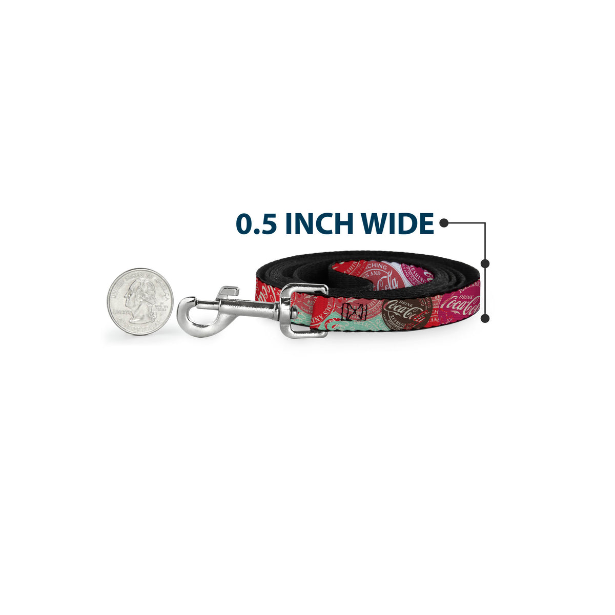 Dog Leash - DRINK COCA-COLA Coke Patches Stacked Reds/Multi Color Dog Leashes Coca-Cola