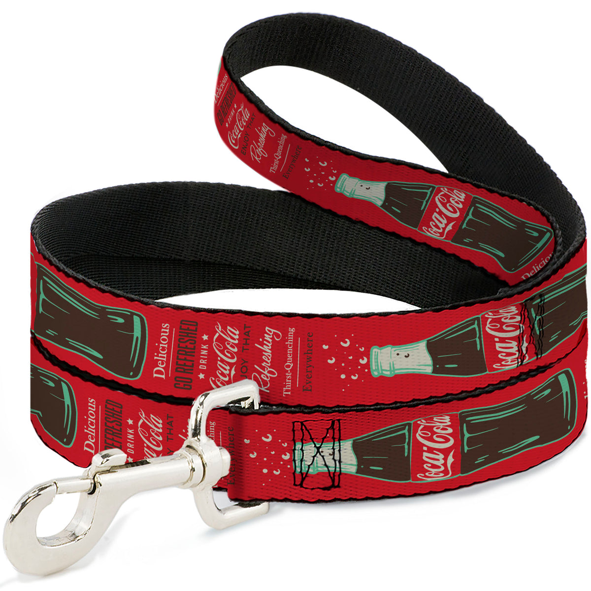 Dog Leash - Vintage Coca-Cola DELICIOUS GO REFRESHED Typography and Bottle Red/Brown/White Dog Leashes Coca-Cola