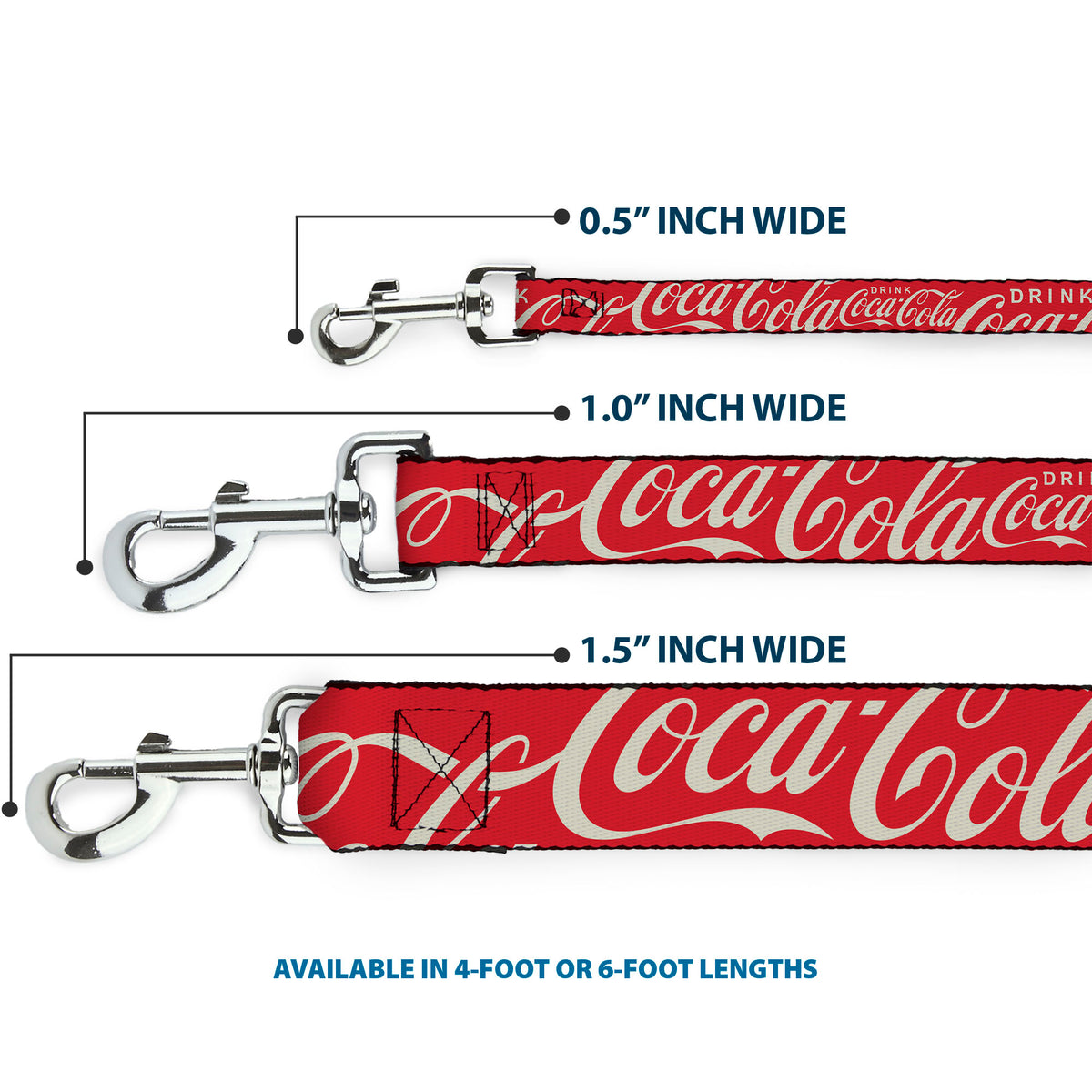 Dog Leash - DRINK COCA-COLA Typography Logo Scattered Red/White Dog Leashes Coca-Cola