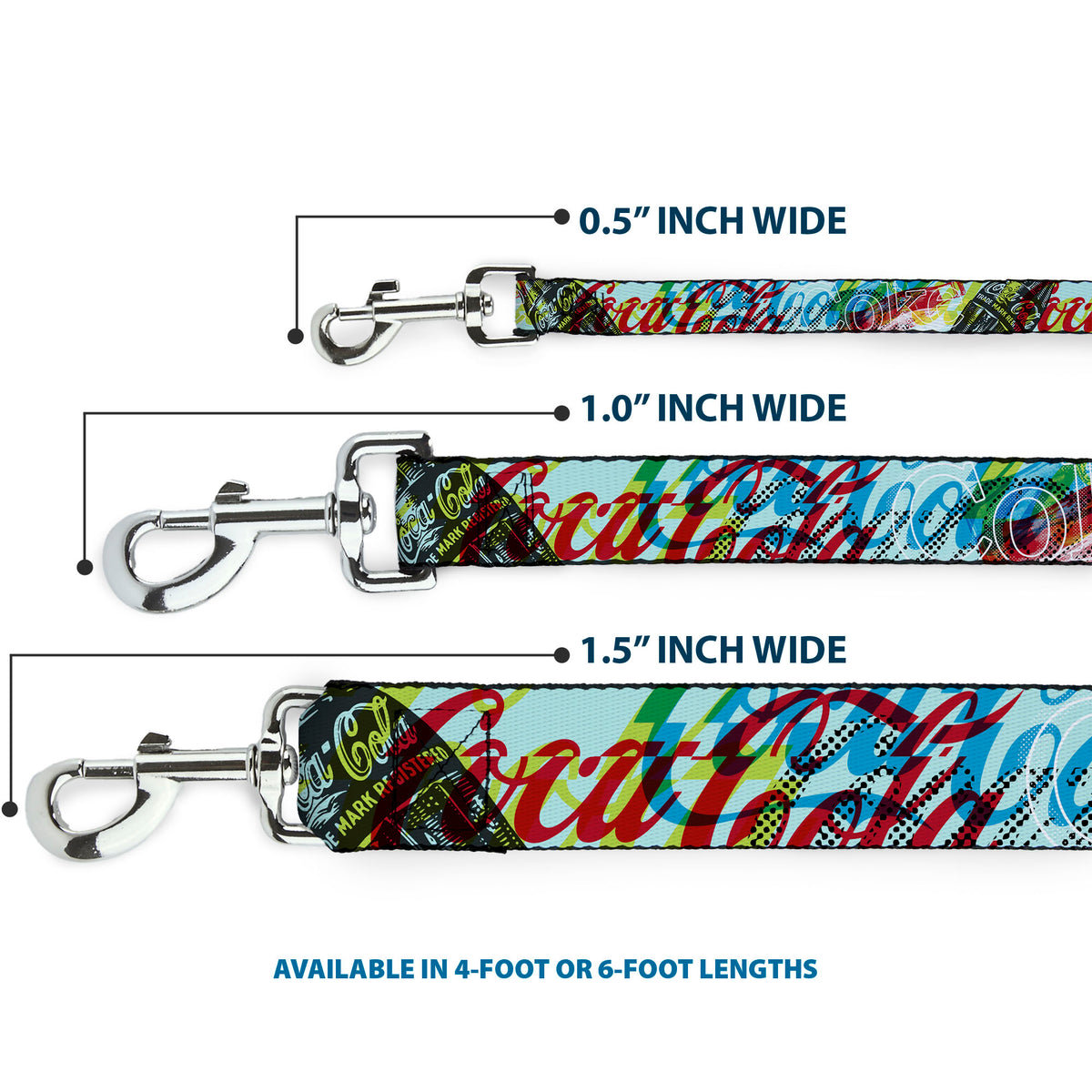 Dog Leash - COCA-COLA COKE Logos and Bottle Pop Art Multi Color Dog Leashes Coca-Cola