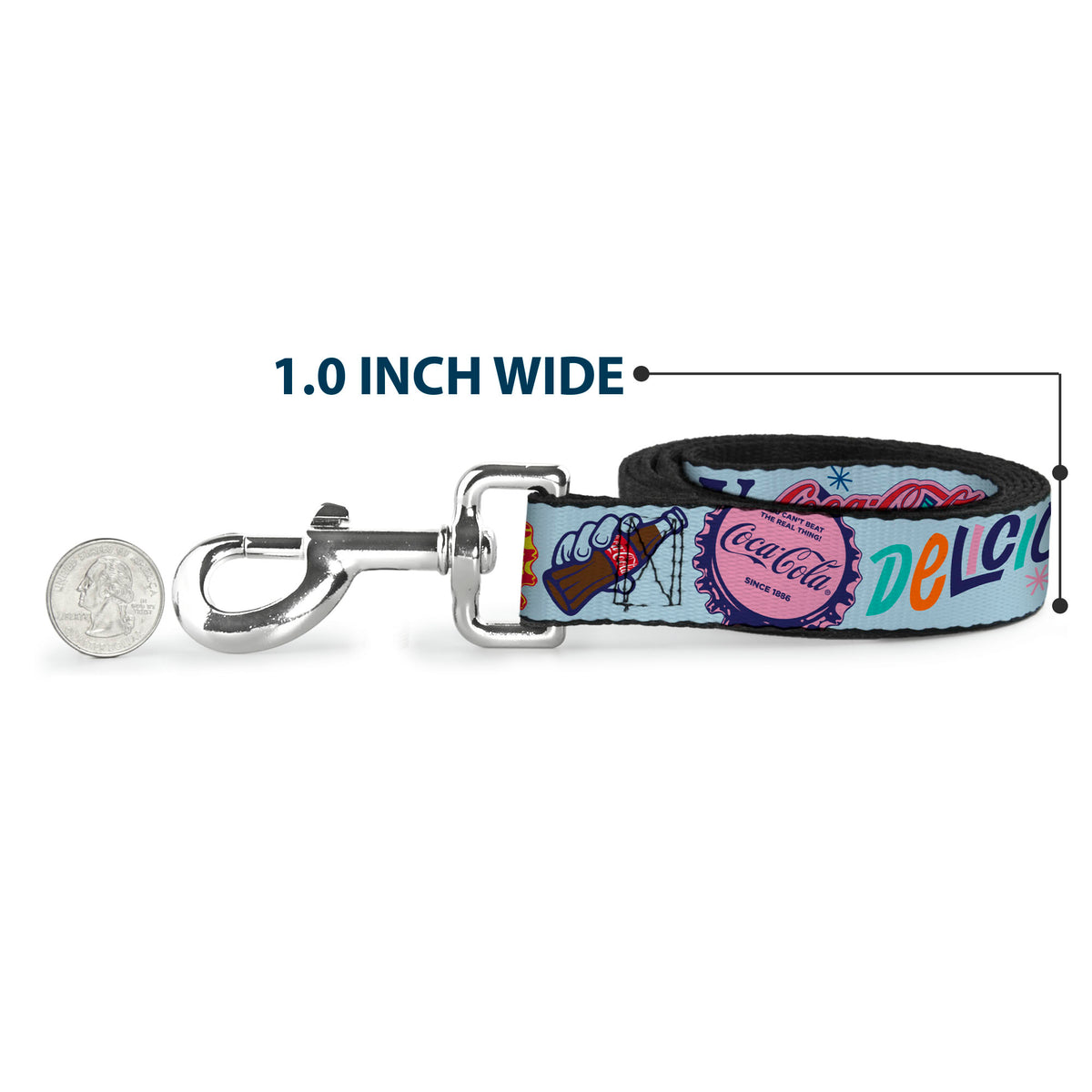 Dog Leash - COCA-COLA DELICIOUS REFRESHING ENJOY Bottle Caps Light Blue/Multi Color Dog Leashes Coca-Cola
