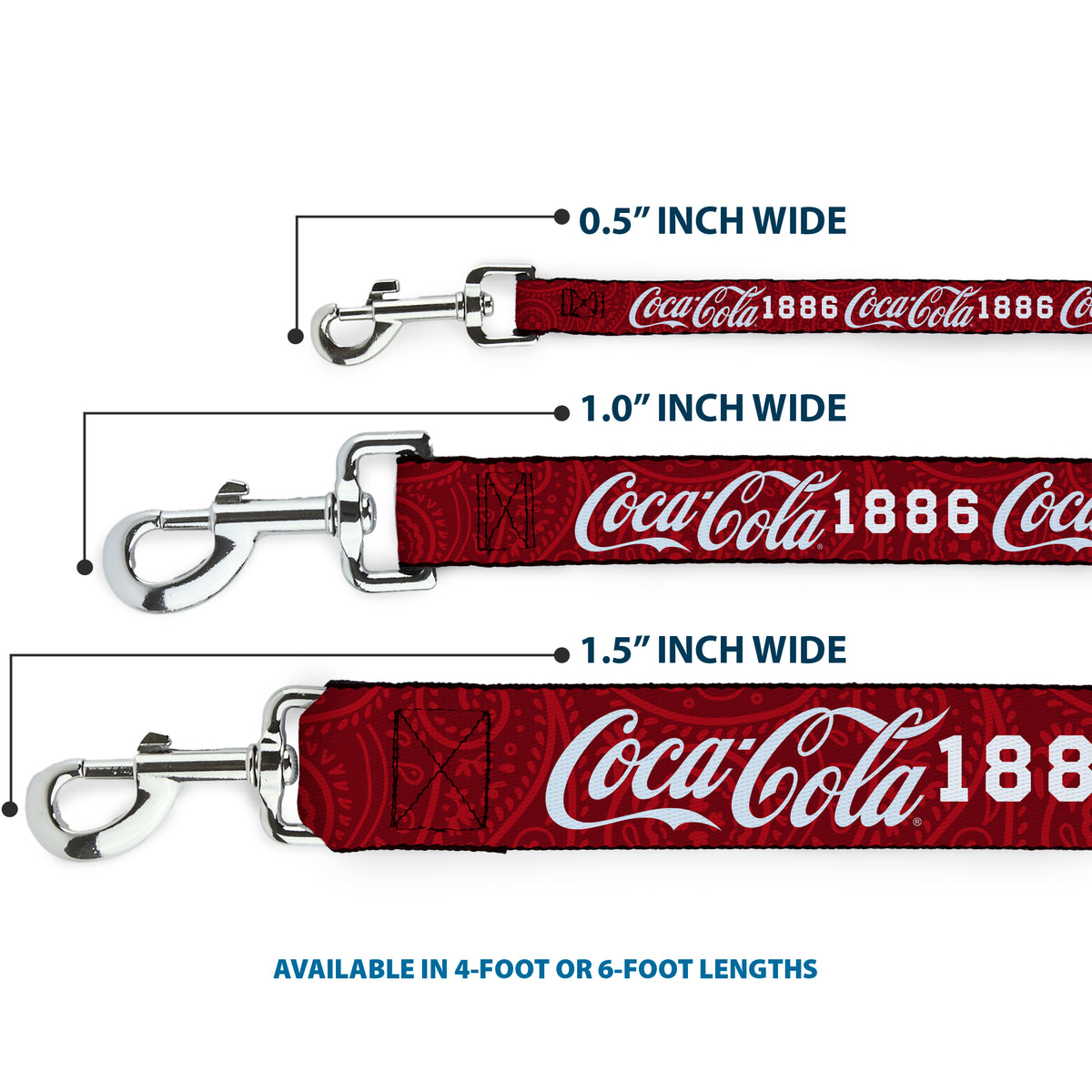 Dog Leash - COCA-COLA 1886 Script Logo Blues/White/Red Dog Leashes Coca-Cola