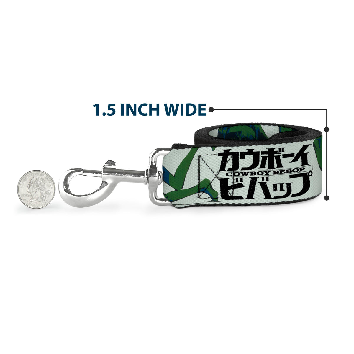 Dog Leash - COWBOY BEBOP Crew Group Pose and Title Logo White/Black/Greens Dog Leashes Cowboy Bebop