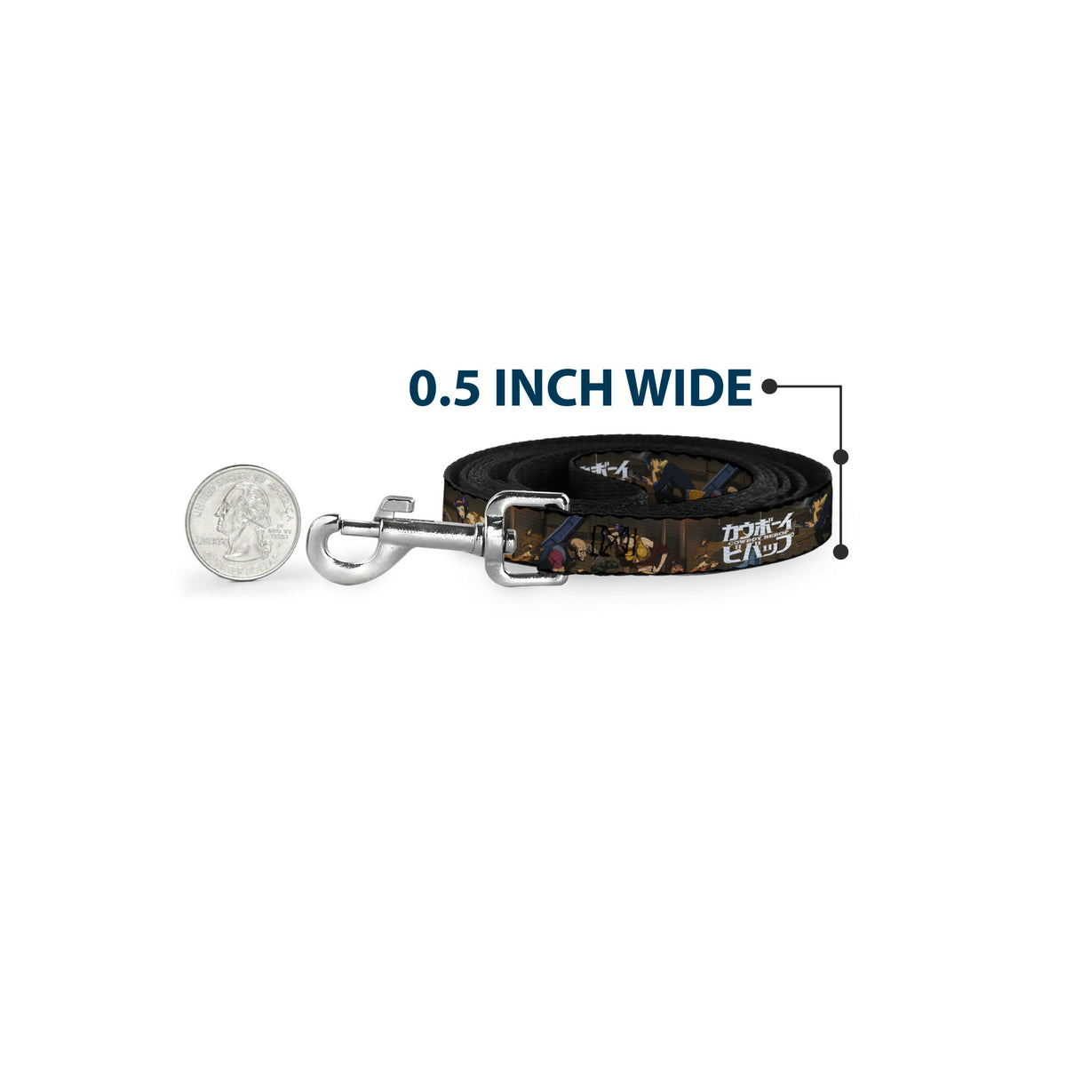 Dog Leash - COWBOY BEBOP Jet Black and Crew Bonsai Tree Scene and Title Logo Dog Leashes Cowboy Bebop