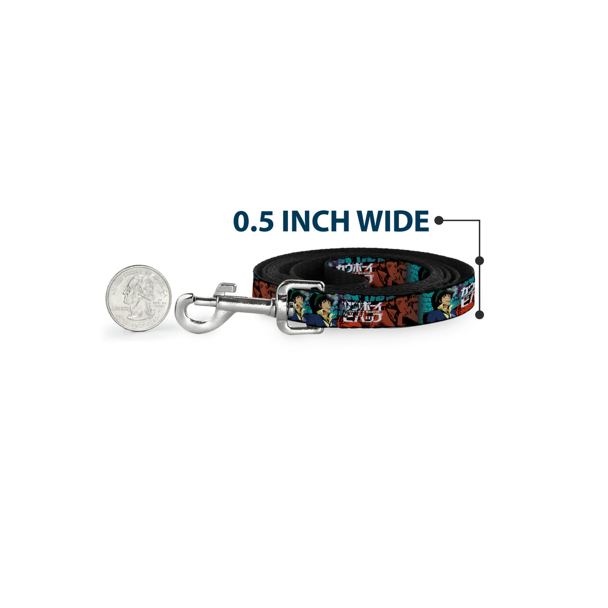 Dog Leash - COWBOY BEBOP Spike and Faye Brick Pose and Title Logo Blues/Reds Dog Leashes Cowboy Bebop