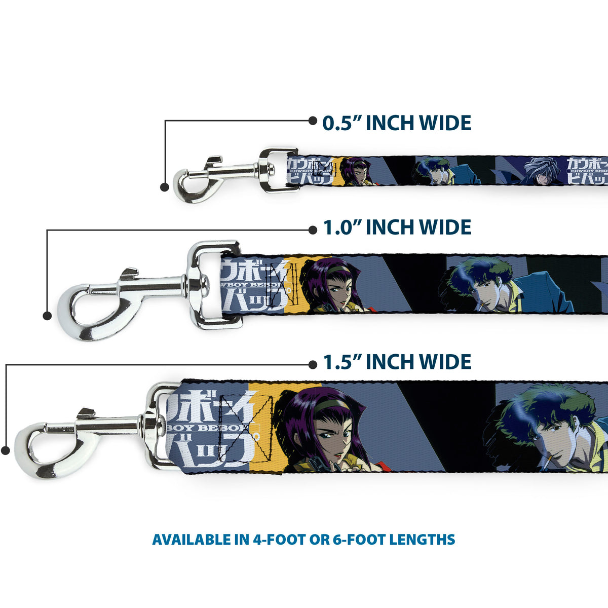 Dog Leash - COWBOY BEBOP Spike Vicious and Faye Pose and Title Logo Blues/Yellow Dog Leashes Cowboy Bebop