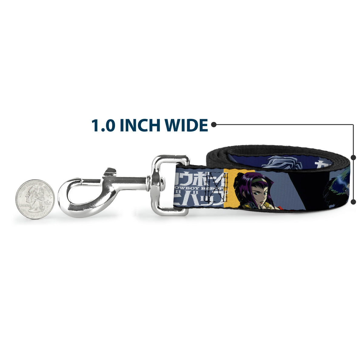 Dog Leash - COWBOY BEBOP Spike Vicious and Faye Pose and Title Logo Blues/Yellow Dog Leashes Cowboy Bebop
