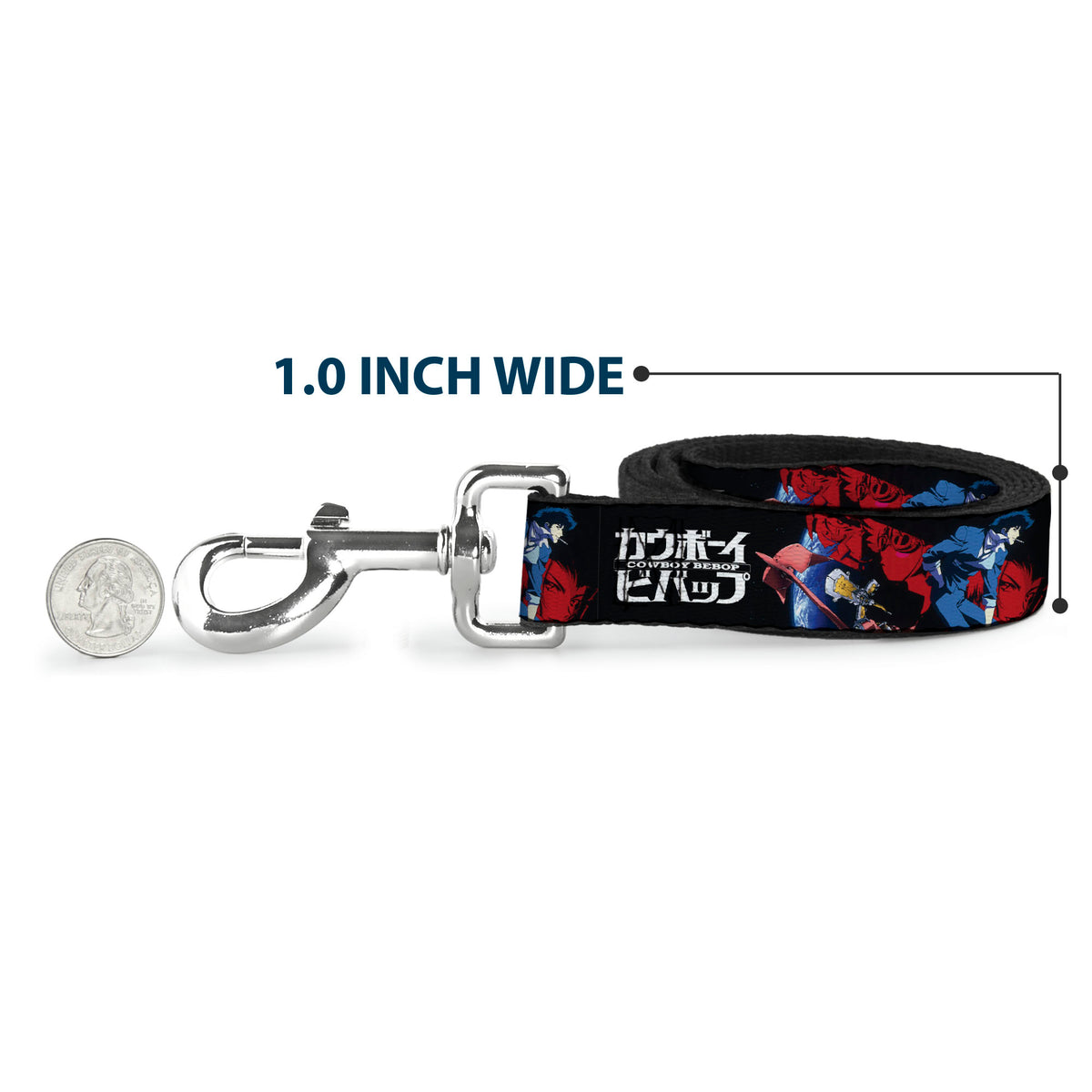 Dog Leash - COWBOY BEBOP Spike Pose and Crew Collage and Title Logo Black Dog Leashes Cowboy Bebop