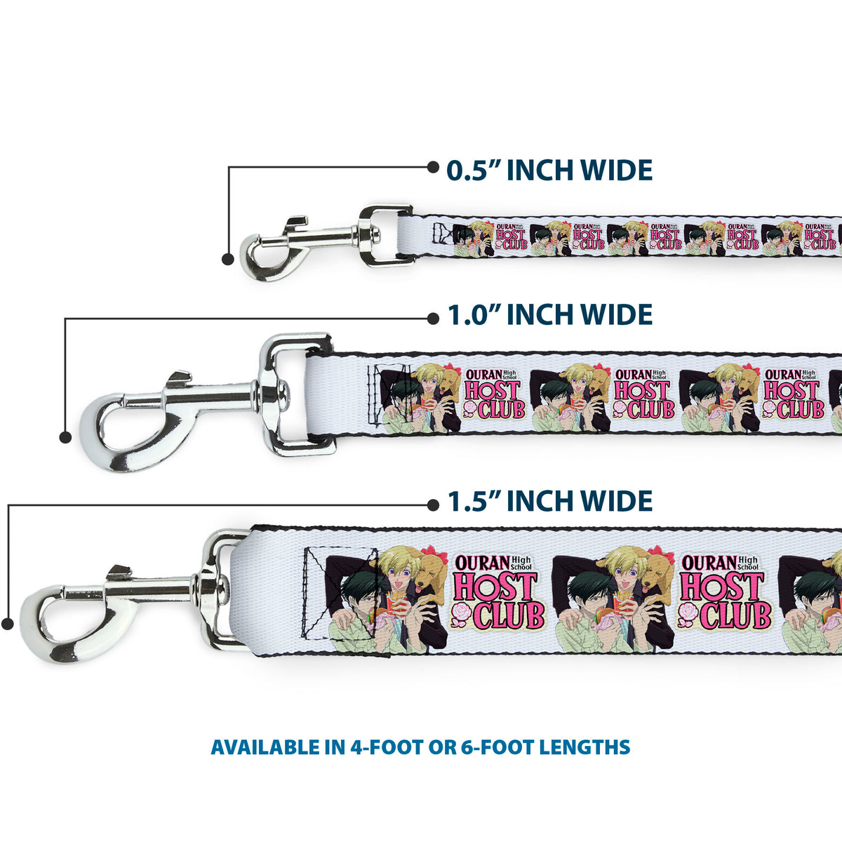 Dog Leash - OURAN HIGH SCHOOL HOST CLUB Kyoya Haruhi and Antoinette Pose and Title Logo White Dog Leashes Ouran High School Host Club
