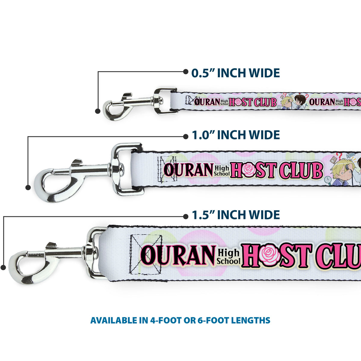 Dog Leash - OURAN HIGH SCHOOL Chibi Tamaki and Haruhi Pose and Title Logo White Dog Leashes Ouran High School Host Club