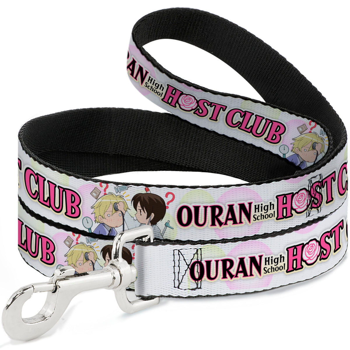 Dog Leash - OURAN HIGH SCHOOL Chibi Tamaki and Haruhi Pose and Title Logo White Dog Leashes Ouran High School Host Club