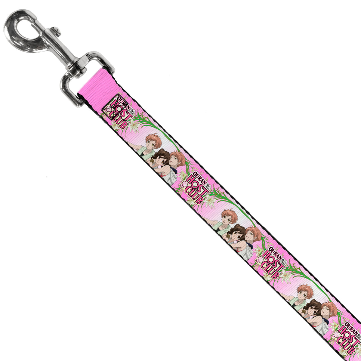 Dog Leash - OURAN HIGH SCHOOL HOST CLUB Haruhi and Hitachiin Twins Lilies Pose and Title Logo Pinks Dog Leashes Ouran High School Host Club