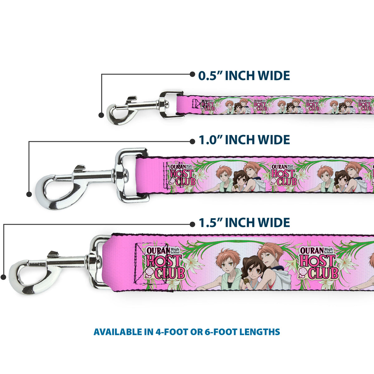 Dog Leash - OURAN HIGH SCHOOL HOST CLUB Haruhi and Hitachiin Twins Lilies Pose and Title Logo Pinks Dog Leashes Ouran High School Host Club