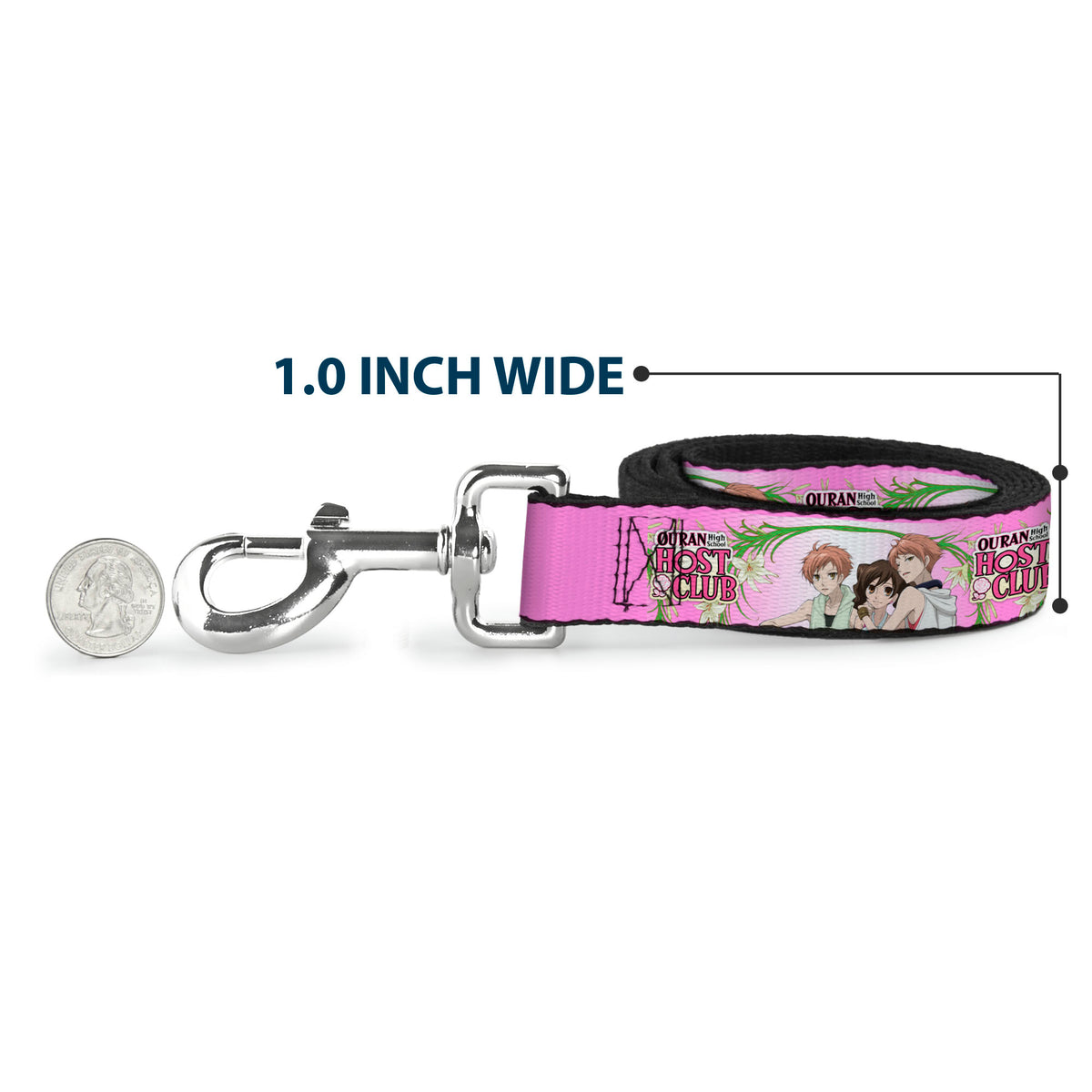 Dog Leash - OURAN HIGH SCHOOL HOST CLUB Haruhi and Hitachiin Twins Lilies Pose and Title Logo Pinks Dog Leashes Ouran High School Host Club